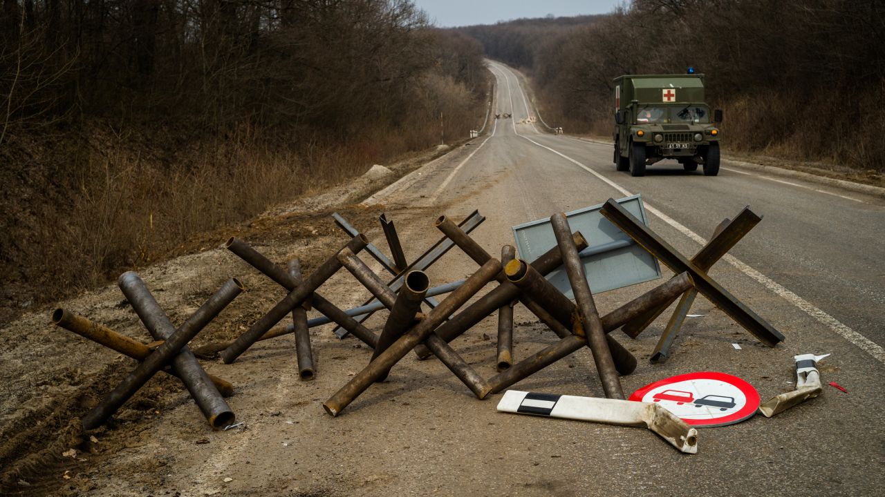 The road leading to Izium, seen from Sloviansk in late March.