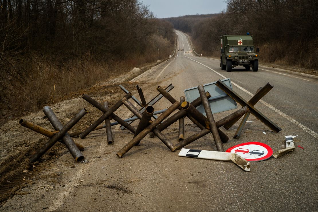 The road leading to Izium, seen from Sloviansk in late March.