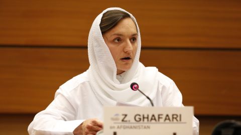 Zarifa Ghafari, Afghanistan's youngest ever female mayor, pictured at the Geneva Summit for Human Rights and Democracy in April 2022.