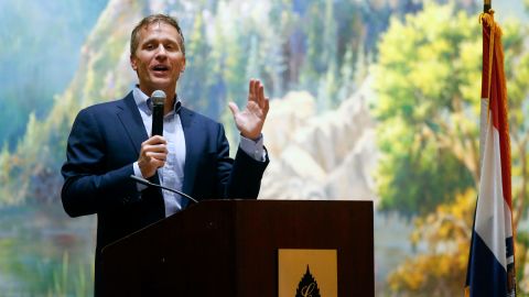 Former Missouri Gov. Eric Greitens speaks at the Taney County Lincoln Day event on Saturday, April 17, 2021 at the Chateau on the Lake in Branson, Mo.
