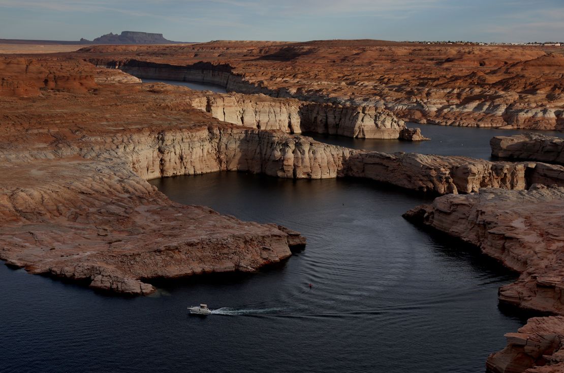 A view Lake Powell on March 27, 2022 in Page, Arizona. Water levels continue to drop as severe drought worsens across the western United States.