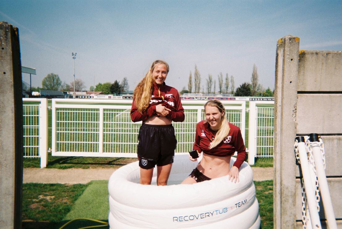 Footballers Brooke Hendrix and Anna Moorhouse photographer in 2019. 