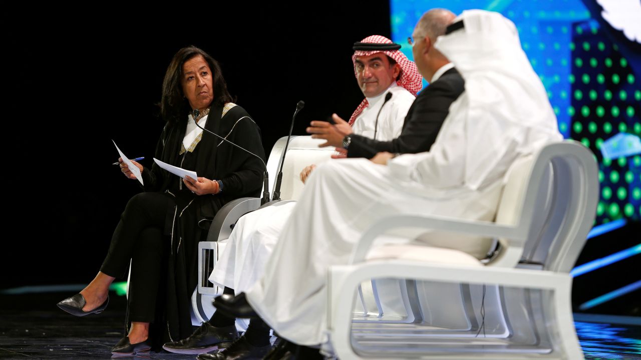 Lubna Olayan, Chief Executive Officer and Deputy Chairperson of Olayan Financing, Company attends the investment conference in Riyadh, Saudi Arabia, in October 2018. 