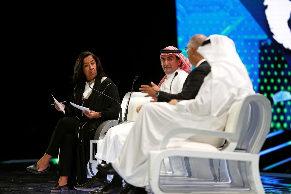 Lubna Olayan, Chief Executive Officer and Deputy Chairperson of Olayan Financing, Company attends the investment conference in Riyadh, Saudi Arabia, in October 2018.