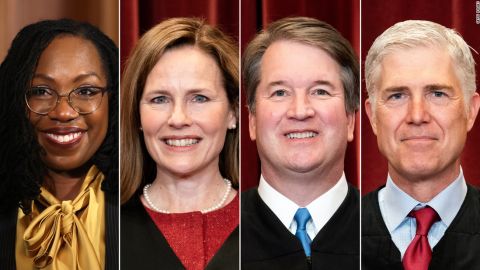Ketanji Brown Jackson, left, will join fellow Gen X-ers, from right, Neil Gorsuch, Brett Kavanaugh and Amy Coney Barrett on the US Supreme Court.