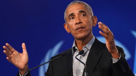 Former President Barack Obama speaks at the UN Climate Change Conference in Glasgow, Scotland, on November 8, 2021. 