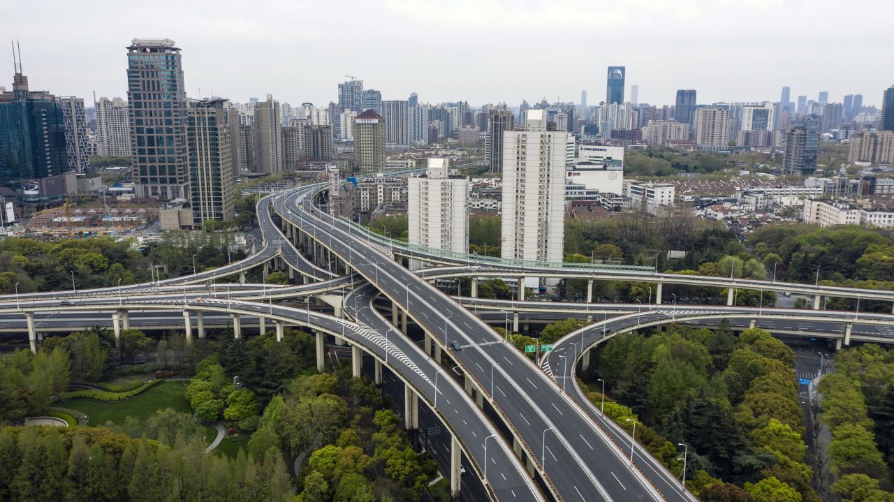 Roads are empty in Shanghai, China, on Tuesday, April 5, as the country continues to battle <a href="https://www.cnn.com/2022/04/06/china/china-covid-outbreak-explainer-intl-hnk/index.html" target="_blank">its biggest wave yet of Covid-19.</a> Several cities were placed under varying levels of lockdown in March. Many of those lockdowns eased by early April, leaving Shanghai as the outlier.