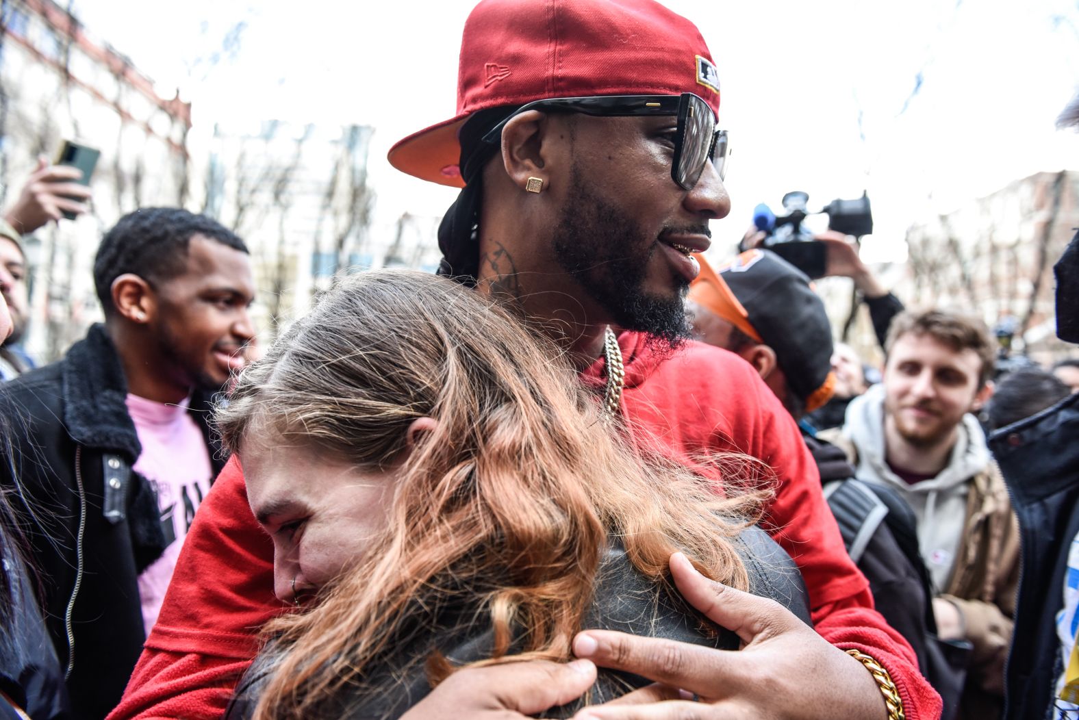 Christian Smalls, founder of the Amazon Labor Union, celebrates with labor organizers outside the offices of the National Labor Relations Board in Brooklyn, New York, on Friday, April 1. Amazon warehouse workers from Staten Island, New York, had just voted to form <a href="index.php?page=&url=https%3A%2F%2Fwww.cnn.com%2F2022%2F04%2F01%2Ftech%2Famazon-union-election-staten-island%2Findex.html" target="_blank">the first US union in the tech giant's 27-year history.</a>