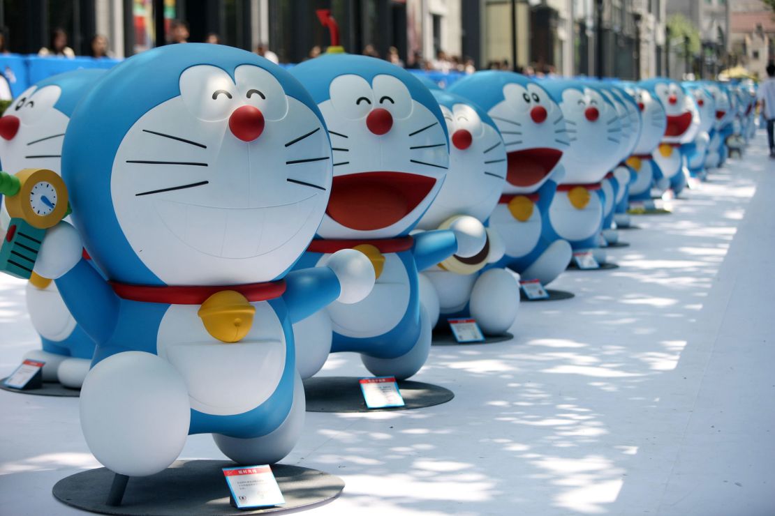 View of models of Doraemon, a famous Japanese cartoon character, at an exhibition in Shanghai, China, 26 April 2013.