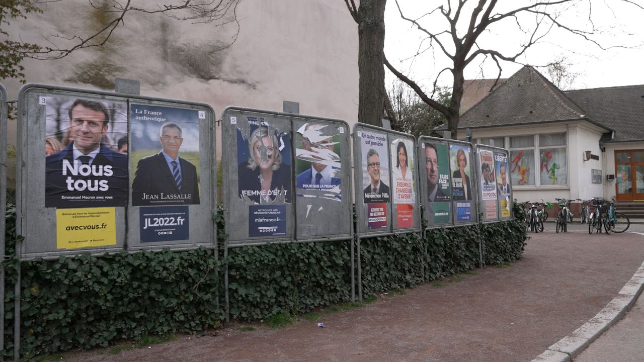 Advertisements for  French presidential candidates are seen in Strasbourg, France.