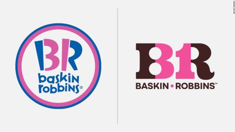 Old (L) and new versions of the Baskin-Robbins logo. 