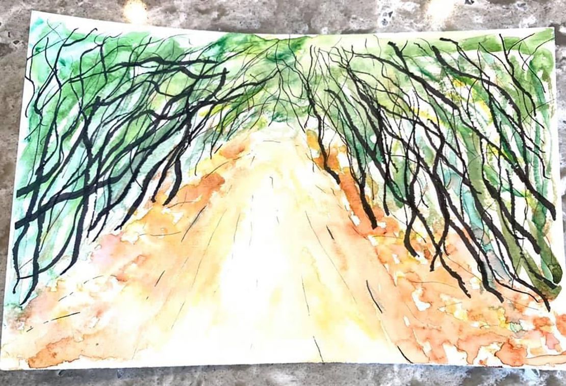 A painting of live oak trees in Maritime forest was in the bottle Victoria Kay sent.