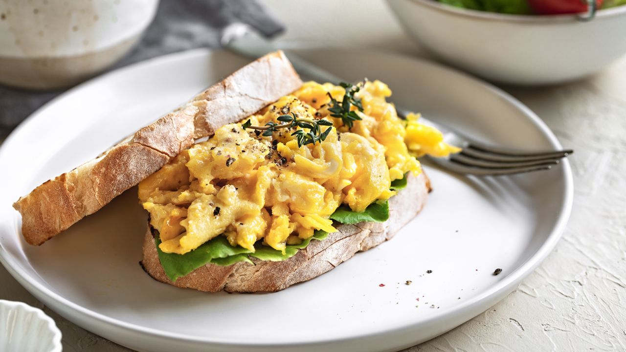 A simple scrambled egg sandwich is a delicious and filling way to kick-start your morning.
