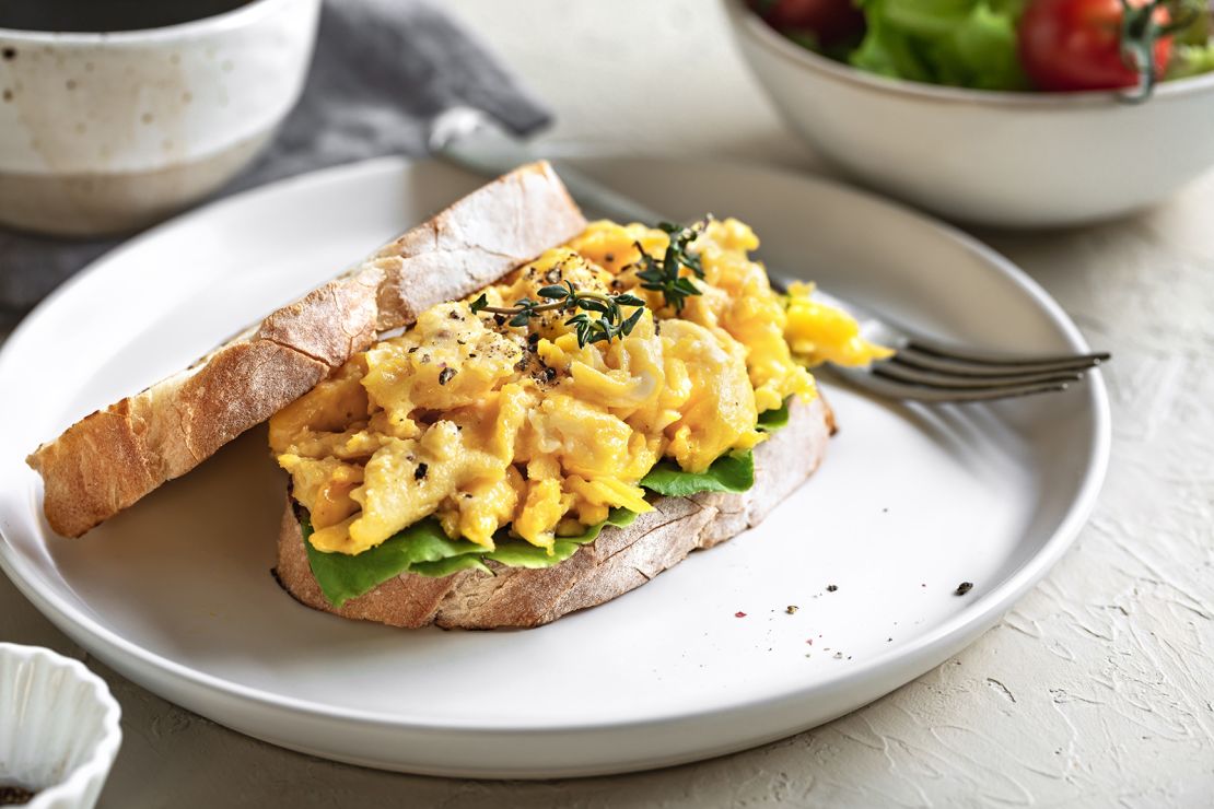 A simple scrambled egg sandwich is a delicious and filling way to kick-start your morning.