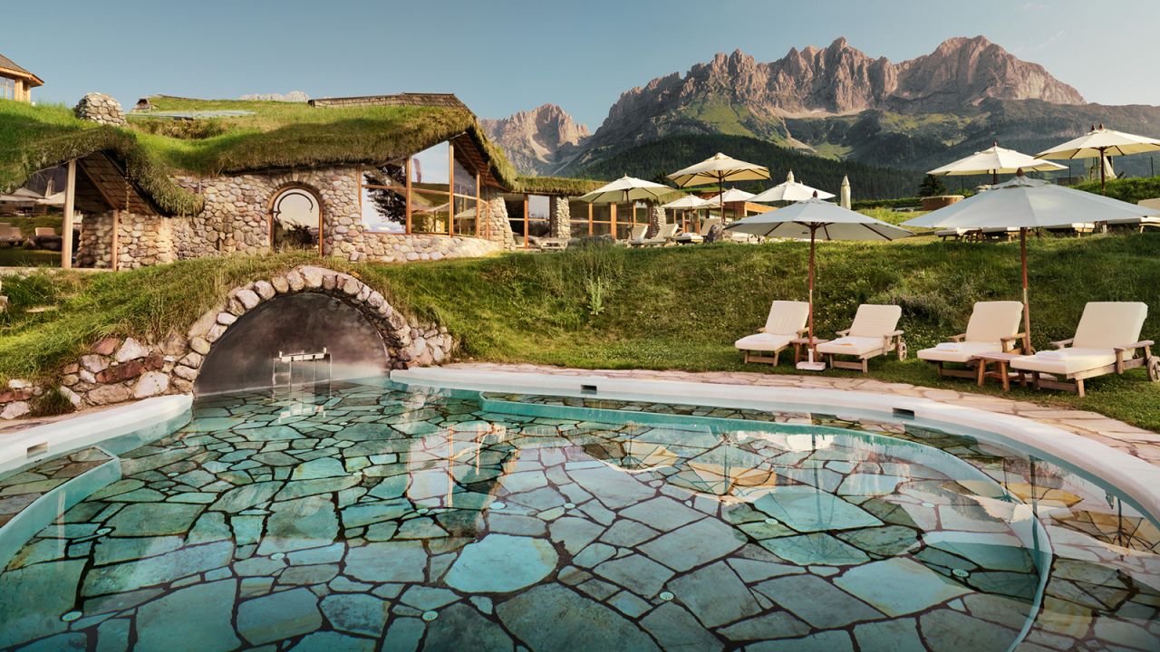 Stanglwirt Green Spa Resort's water features echo the rocky mountain landscape.