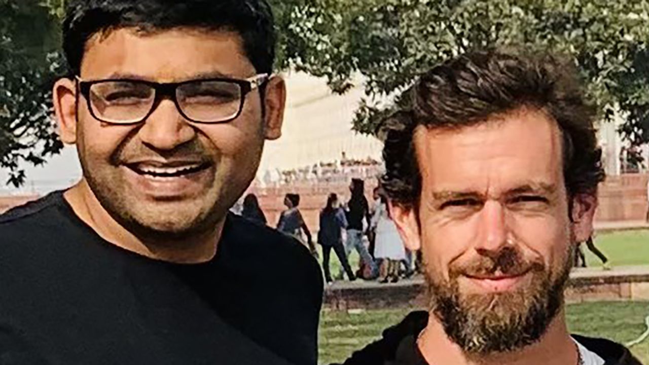 Twitter CEO Parag Agrawal (left) and former CEO Jack Dorsey in an undated photo.