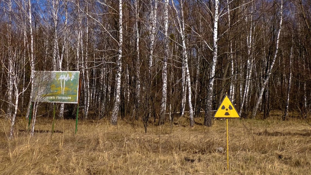 Signs warn against entering the Red Forest around Chernobyl, which is one of the most contaminated nuclear sites on the planet.
