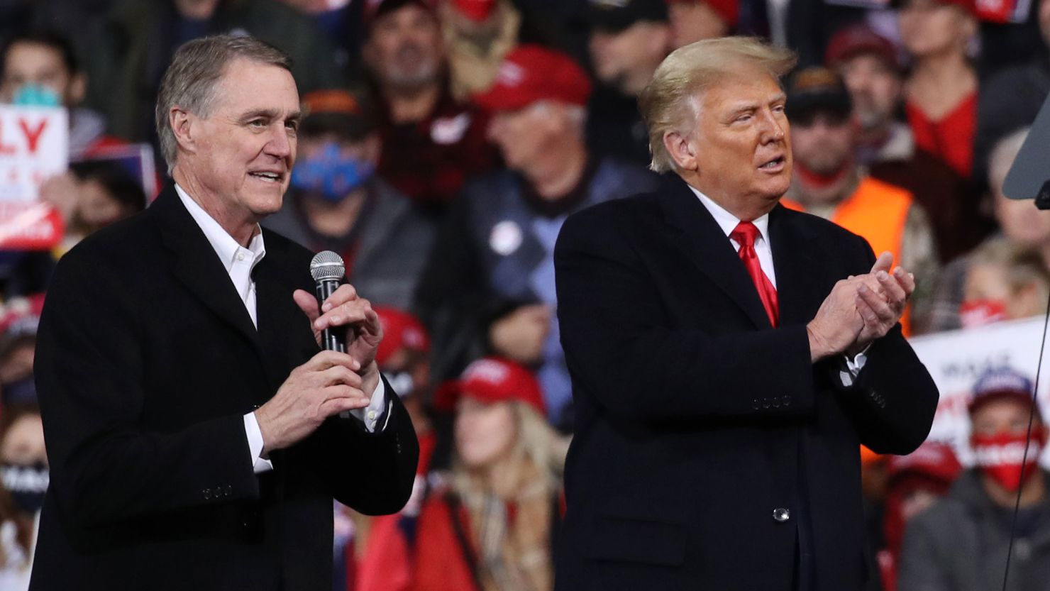 President Donald Trump rallies with Sen. David Perdue in Valdosta, Georgia, on December 05, 2020.