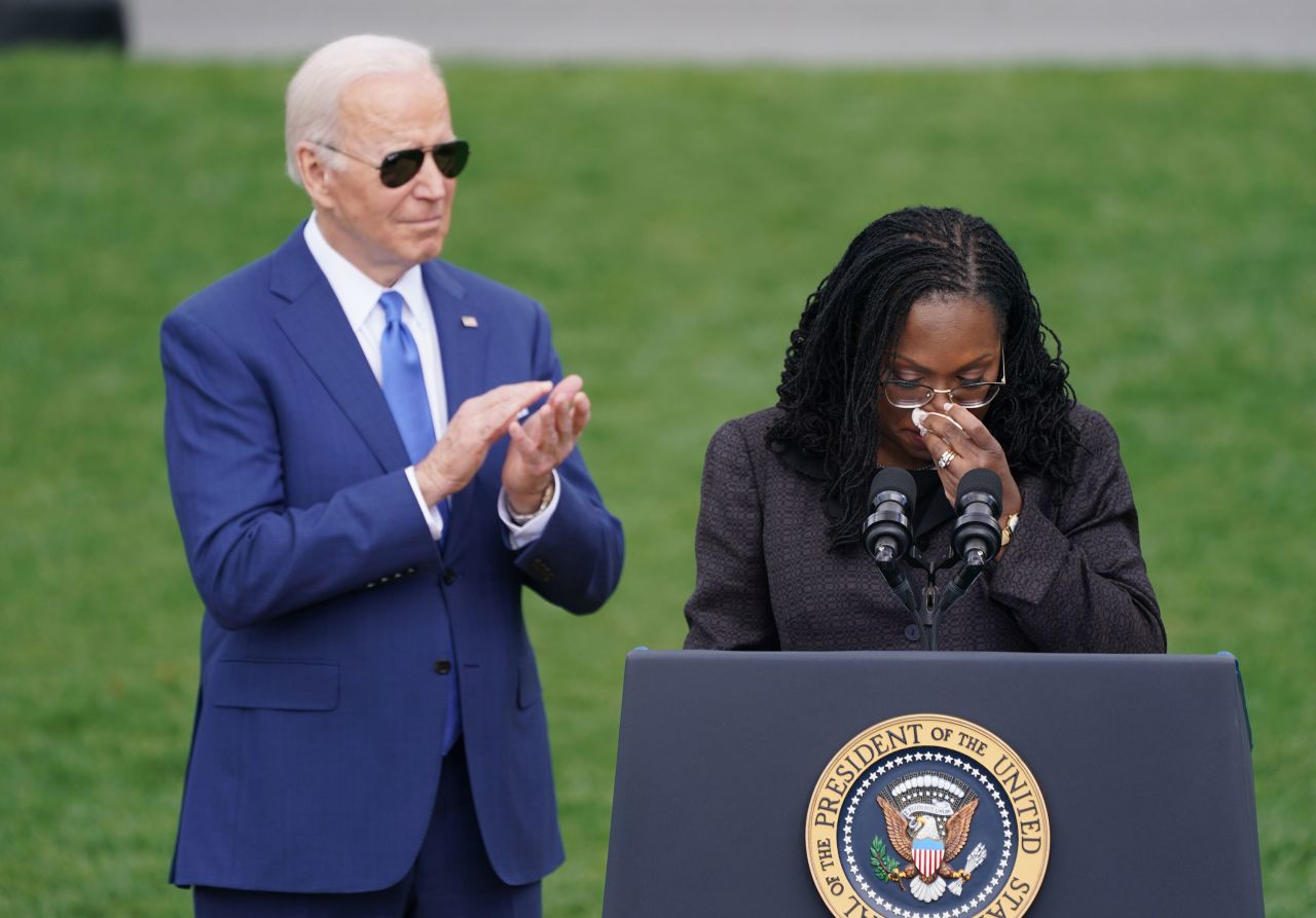 Jackson reacts while speaking at a White House ceremony a day after her confirmation. During <a href="https://www.cnn.com/politics/live-news/ketanji-brown-jackson-biden-harris-speech/h_141440e9a56f7e98c762a06a8ed49936" target="_blank">an emotional address,</a> she spoke of the responsibility she will have as the first Black woman to sit on the Supreme Court. She also paid homage to those who paved the path for her along the way. "No one does this on their own," she said. "The path was cleared for me so that I might rise to this occasion."