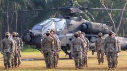 U.S. Army soldiers take part in the opening of the Garuda Shield Joint Exercise 2021 at the Indonesian Army Combat Training Center in Baturaja, South Sumatra province, Indonesia August 4, 2021, Picture taken August 4, 2021, in this photo taken by Antara Foto/Nova Wahyudi/via Reuters.  ATTENTION EDITORS - THIS IMAGE WAS PROVIDED BY THIRD PARTY. MANDATORY CREDIT. INDONESIA OUT.