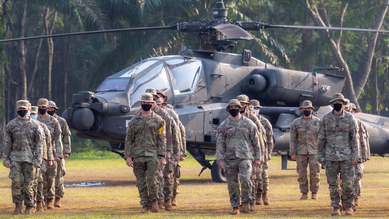 US soldiers take part in the Garuda Shield Joint Exercise 2021 in South Sumatra province, Indonesia on August 4, 2021.