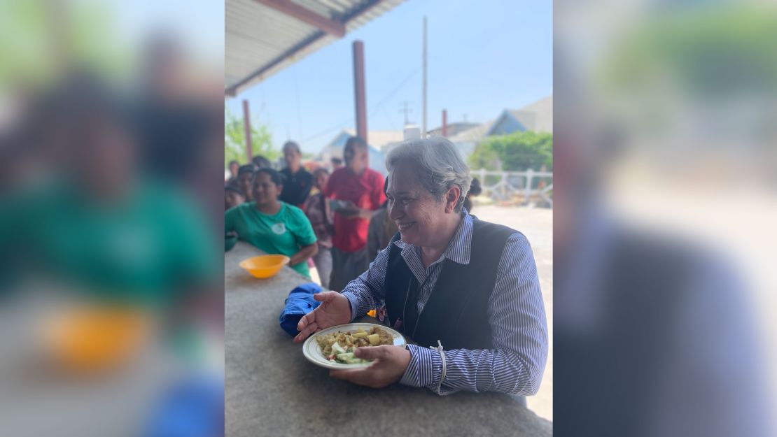 Sister Norma Pimentel was offered a bite to eat by the migrants she serves at Senda de Vida, a faith based shelter.