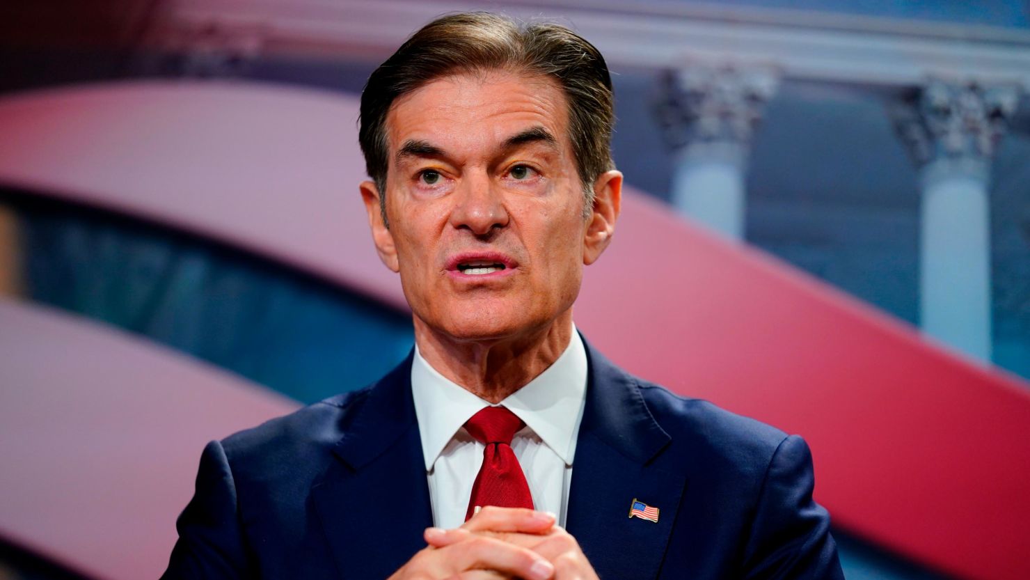 Mehmet Oz takes part in a forum for Republican candidates for US Senate in Pennsylvania at the Pennsylvania Leadership Conference in Camp Hill, Pennsylvania, Saturday, April 2, 2022. 