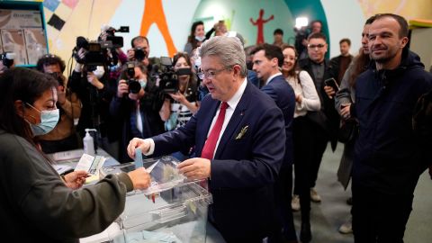 Jean-Luc Melenchon casts his ballot on Sunday.