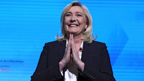 French far-right party Rassemblement National (RN) presidential candidate Marine Le Pen addresses her supporters on Sunday.