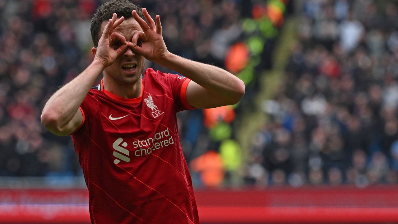 Jota celebrates after scoring against Manchester City.