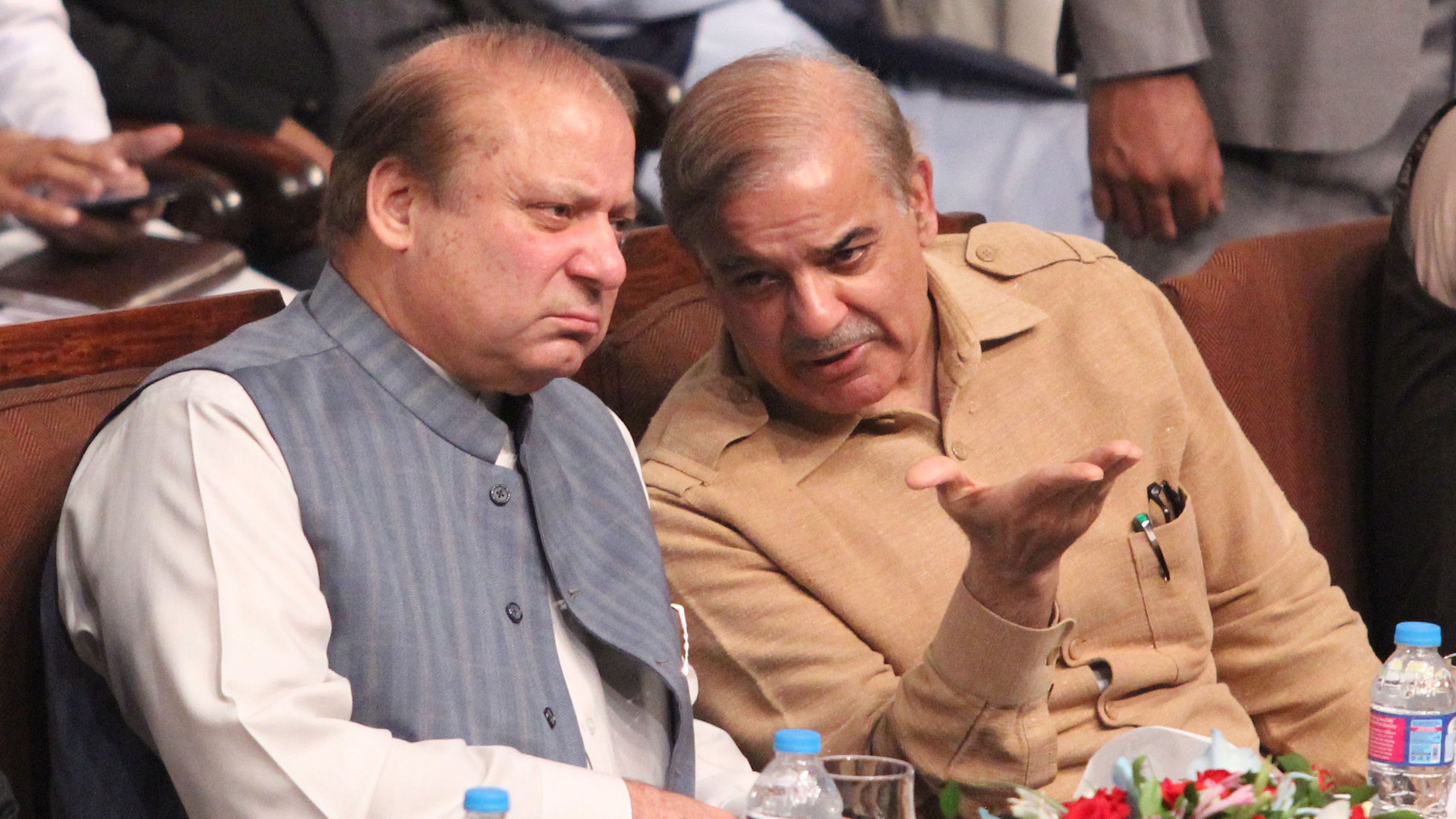 Pakistan's former prime minister Nawaz Sharif with his younger brother  Shehbaz Sharif in Lahore, Pakistan, in October 2017. 