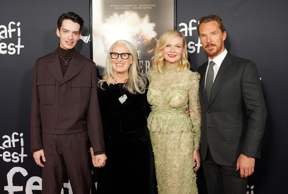 (L-R) Kodi Smit-McPhee, Jane Campion, Kirsten Dunst and Benedict Cumberbatch attend "The Power Of The Dog" red carpet and reception at TCL Chinese Theater in Los Angeles on November 11, 2021.