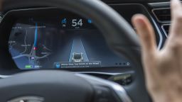 The dashboard of a Tesla Motors Inc. Model S car, equipped with Autopilot, is seen during a test drive in Palo Alto, California, U.S., on Wednesday, Oct. 14, 2015.