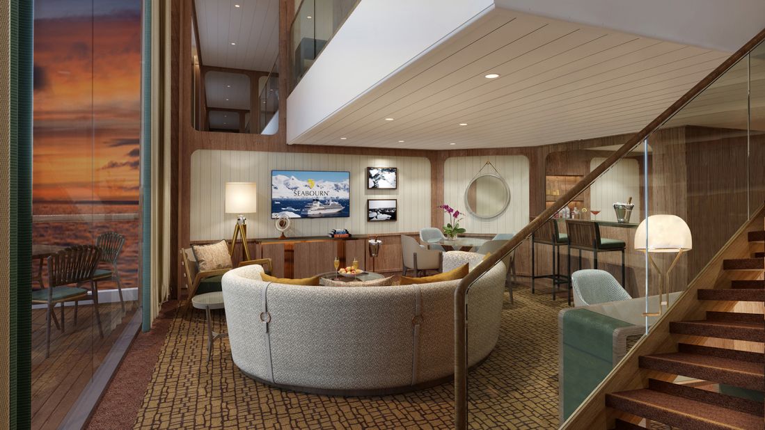 <strong>Seabourn Venture's Wintergarden Suite: </strong>Designer Adam D. Tihany's vision for the Wintergarden Suite was to balance beauty and relaxation aboard the line's first-ever expedition ship. Voyages start from $17,999 per person. 