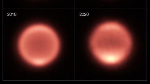 Độ sáng tăng lên có thể được nhìn thấy ở cực nam của Sao Hải Vương trong khoảng thời gian từ năm 2018 đến năm 2020, cho thấy xu hướng ấm lên. 