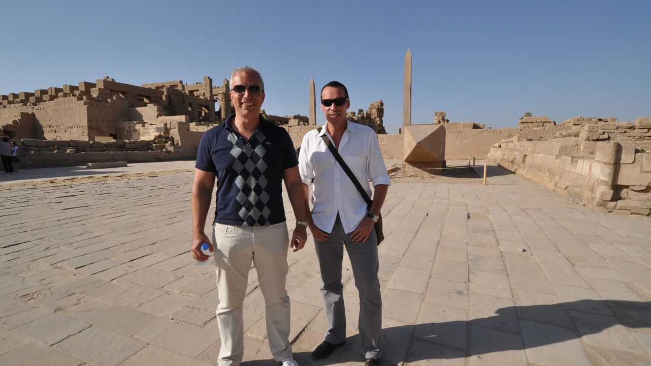 Ralph Bias, right, and his husband, Mark Zilbert, stopped in Luxor, Egypt, during a 120-day world cruise they went on aboard the Seabourn Sojourn in 2012.