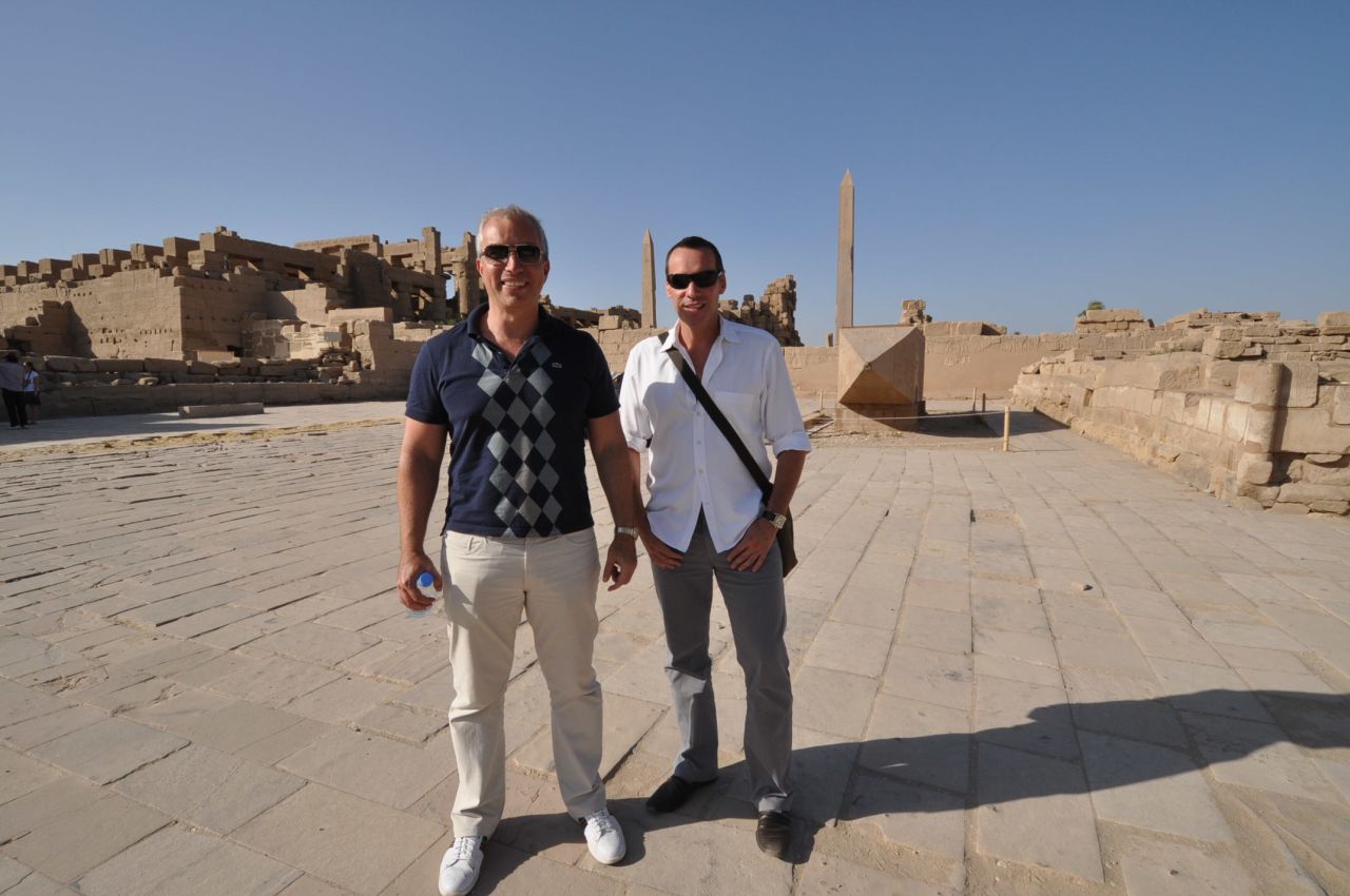 Ralph Bias, right, and his husband, Mark Zilbert, stopped in Luxor, Egypt, during a 120-day world cruise they went on aboard the Seabourn Sojourn in 2012.