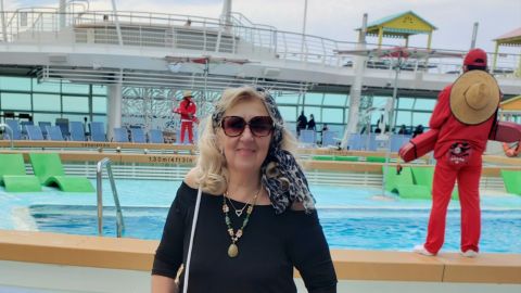 This is Suzanne Lankes in early March 2022 on RCCL's Navigator of the Seas 
