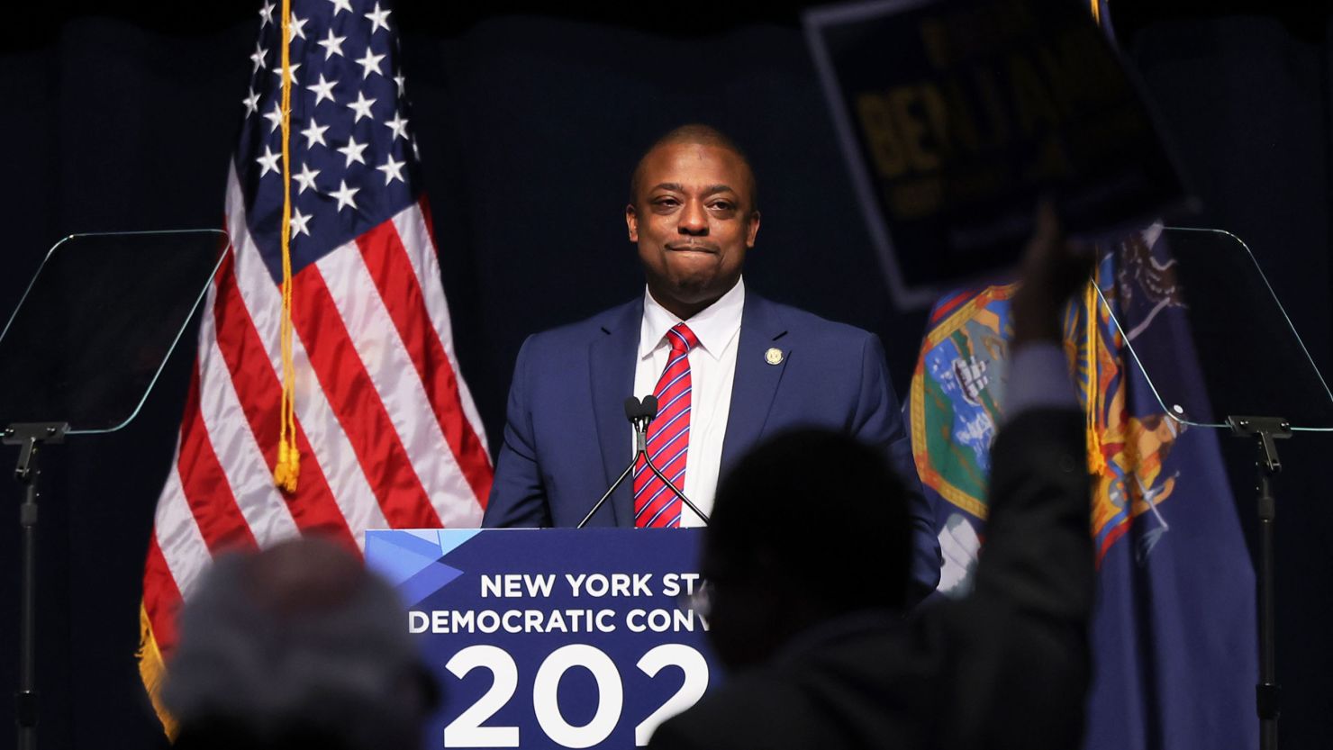 New York Lt. Gov. Brian Benjamin speaks during the 2022 New York State Democratic Convention at the Sheraton New York Times Square Hotel on February 17, 2022 in New York City. 
