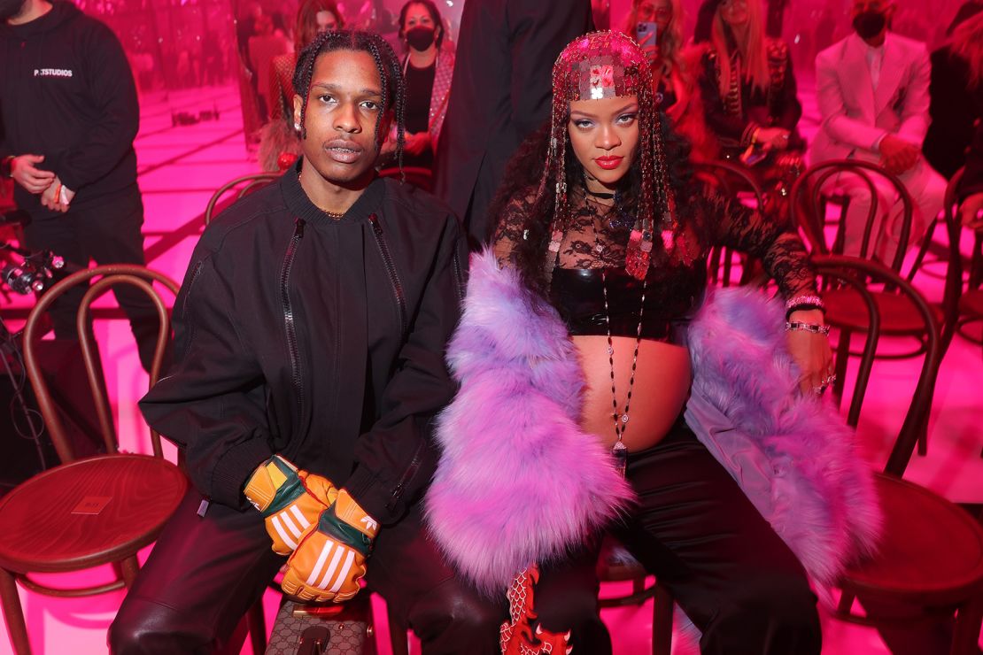 A$AP Rocky and Rihanna are seen at the Gucci show during Milan Fashion Week in February.