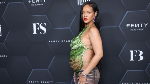 Rihanna poses for a picture as she celebrates her beauty brands Fenty Beauty and Fenty Skin at Goya Studios on February 11 in Los Angeles. 