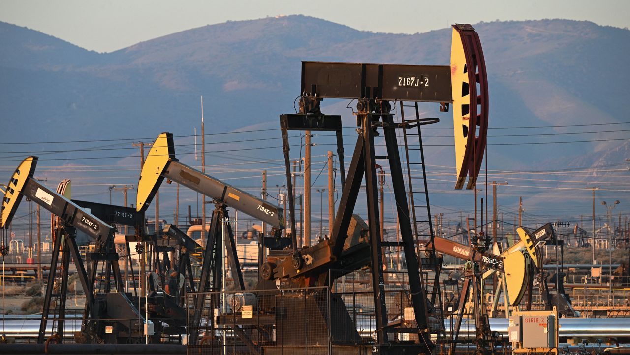 Active pump jacks increase pressure to draw oil toward the surface at the South Belridge Oil Field on February 26, 2022, in unincorporated Kern County, California, approximately 141 miles (227 km) northwest of Los Angeles, California.
