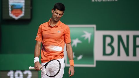 Novak Djokovic reacts in his match against Alejandro Davidovich Fokina.