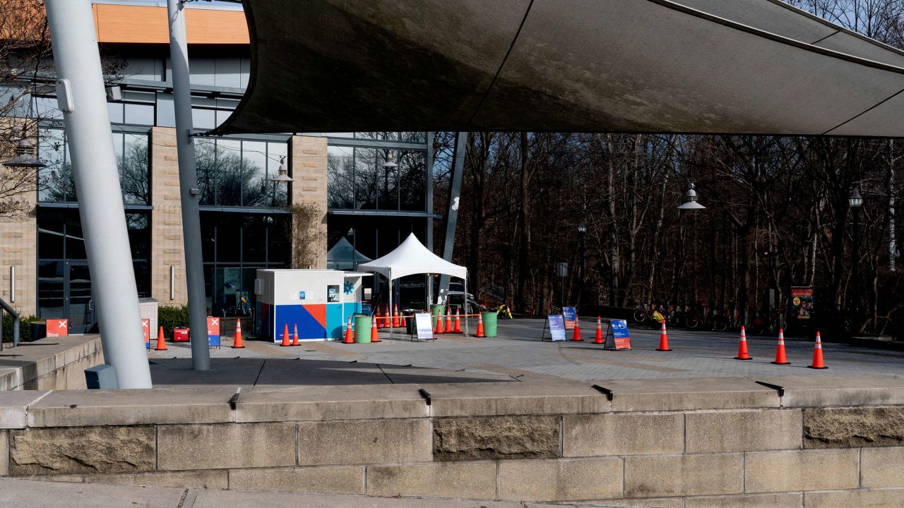 A nearly empty Covid-19 testing location in Arlington, Virginia, on March 16, 2022.