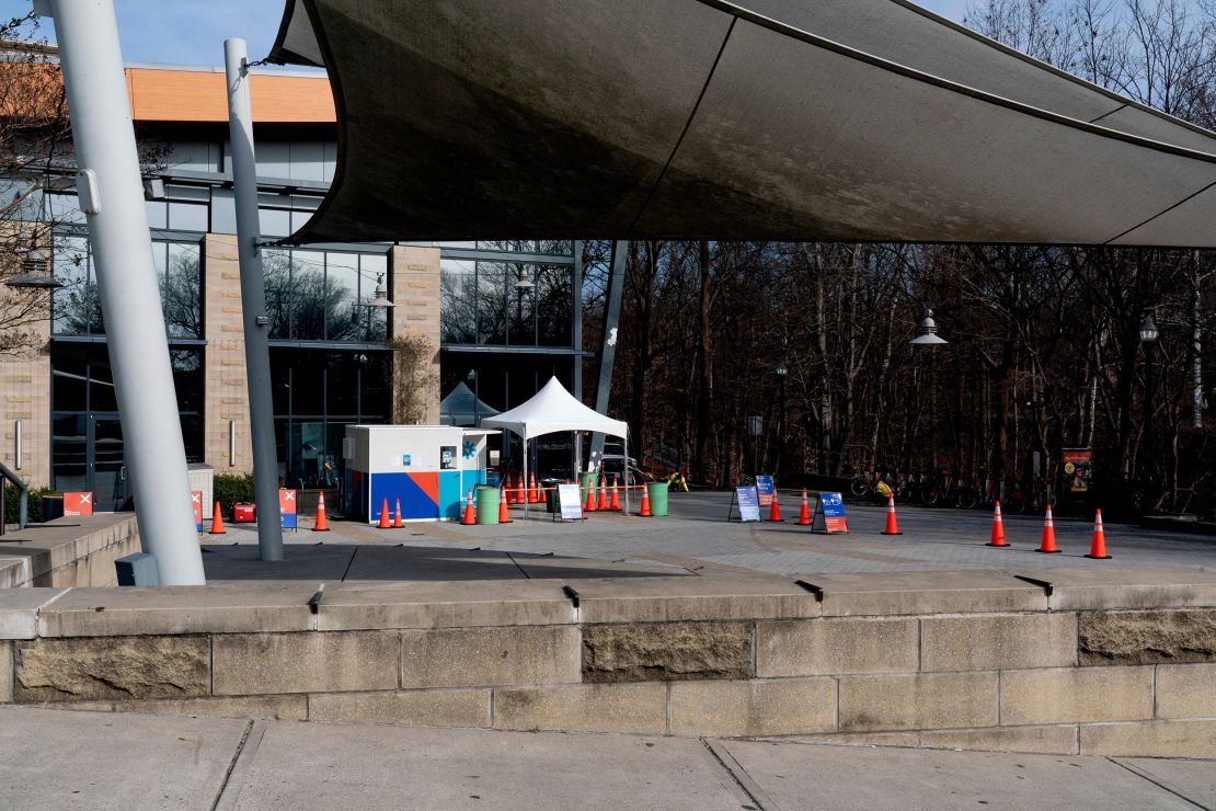 A nearly empty Covid-19 testing location in Arlington, Virginia, on March 16, 2022.