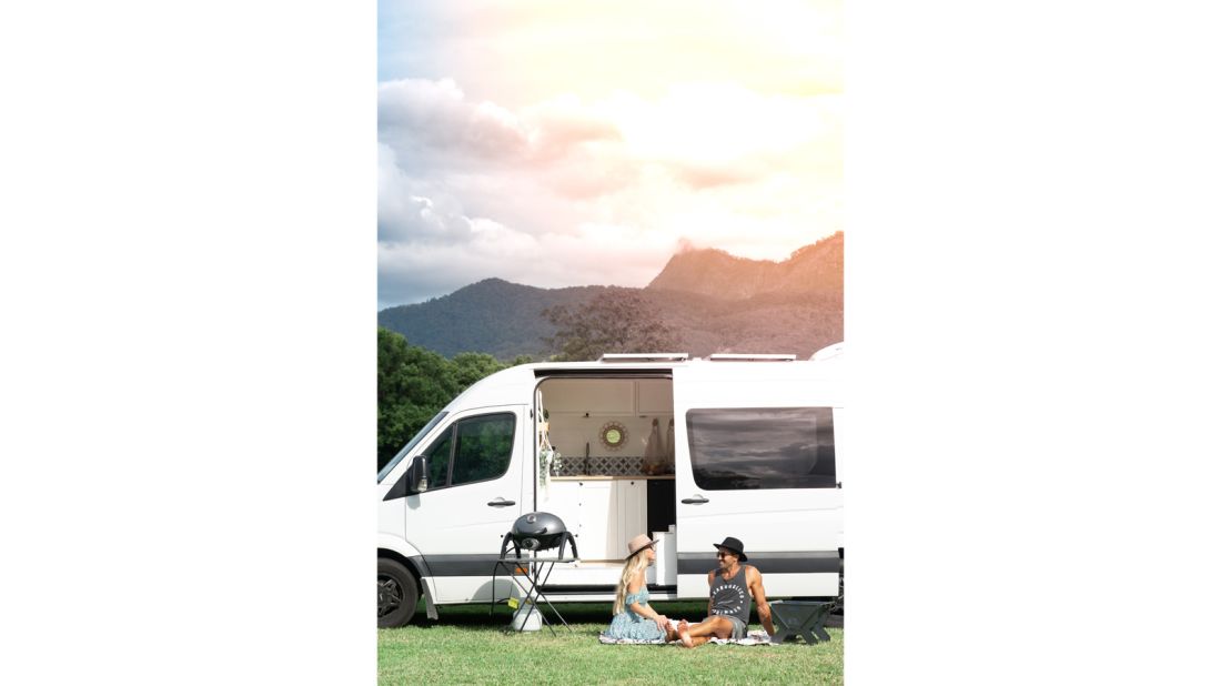 <strong>Dream team: </strong>Claire Falconer and Luke Morris  bought a Mercedes Sprinter for 32,000 Australia dollars (around $23,740) in early 2020, and spent roughly $13,470 converting it into a home on wheels.