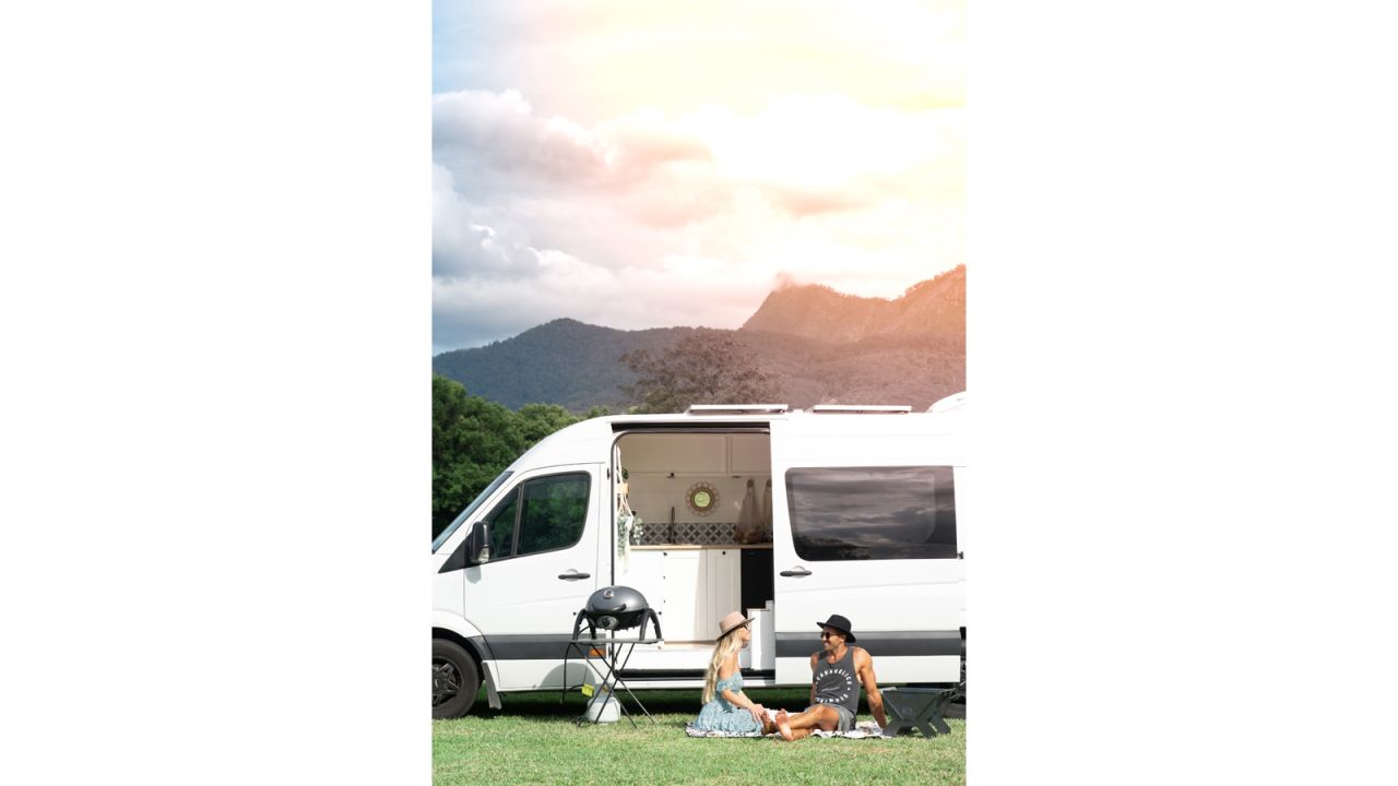 <strong>Dream team: </strong>Claire Falconer and Luke Morris  bought a Mercedes Sprinter for 32,000 Australia dollars (around $23,740) in early 2020, and spent roughly $13,470 converting it into a home on wheels.