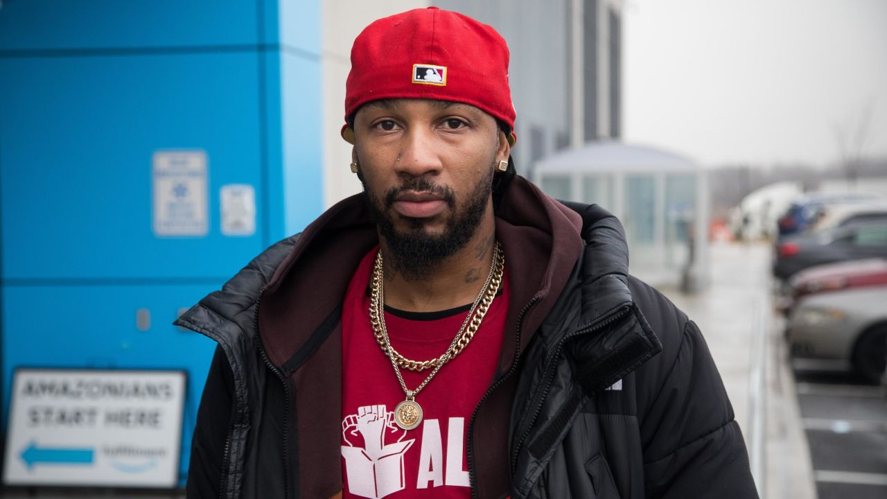 Chris Smalls in front of the Amazon LDJ5 fulfillment center in the Staten Island borough of New York, on Feb. 7, 2022.