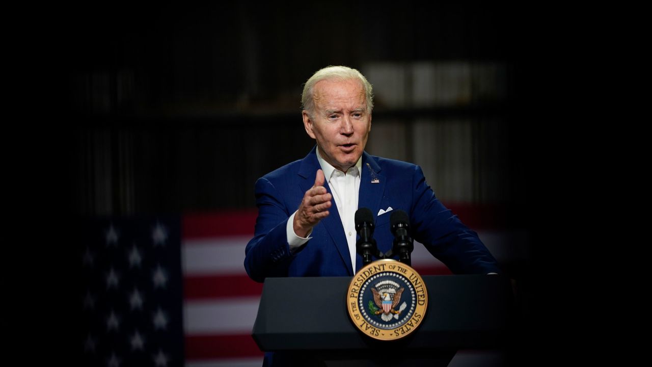 President Joe Biden speaks at POET Bioprocessing in Menlo, Iowa, Tuesday, April 12, 2022. 