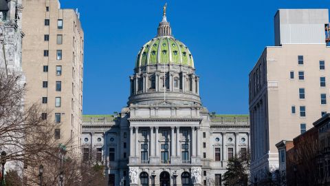 The Pennsylvania State Capitol is seen in Harrisburg, Pennsylvania on January 12, 2021. 